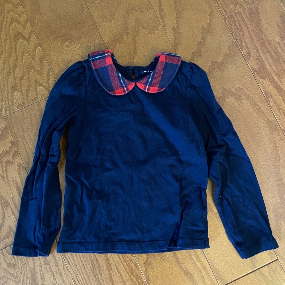 Janie and Jack navy blue and plaid top, size 5